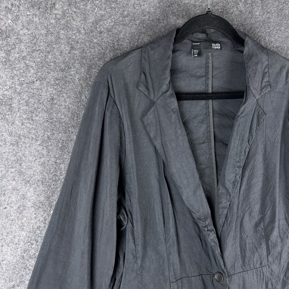 EILEEN FISHER Jacket Womens 16W Gray Linen Blazer Button Front Pockets - Picture 3 of 14